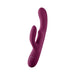 Sleek purple dual-stimulation vibrator with ergonomic curved design and control buttons on the handle.