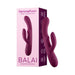 Femme Funn Balai rabbit vibrator in deep purple with dual stimulating heads and ergonomic design next to its pink and purple packaging.