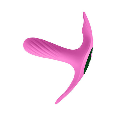 Pink Femme Funn Ossia wearable vibrator with textured bullet and ergonomic flexible base on white background.