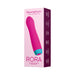 Packaging box of FemmeFunn Rora rechargeable pink silicone rotating bullet vibrator with turquoise base.