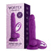 Purple Turbo Baller 2.0 rotating vibrator with suction base and wireless remote, displayed with packaging box.