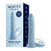 Light blue realistic textured rotating vibrator with wireless remote and packaging box showing product features.