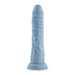 Blue realistic textured silicone shaft with control buttons and suction base, standing upright on white background.