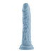Light blue realistic textured silicone shaft with suction base, standing upright on white background.