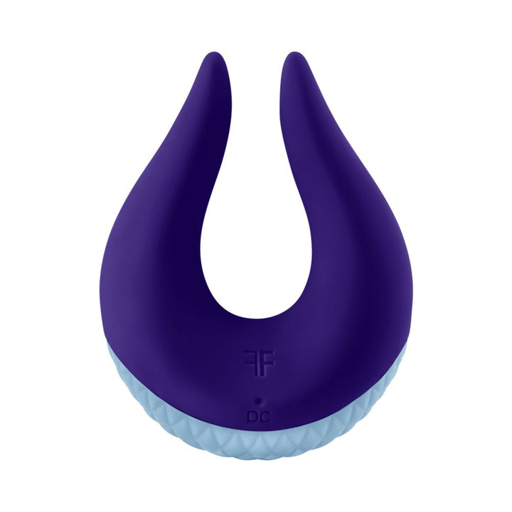 Purple and light blue silicone Femme Funn Volea Fluttering Tip Vibrator with a unique U-shaped design.