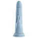 Light blue realistic textured dual-stimulation adult toy with rabbit-shaped clitoral stimulator and suction base.