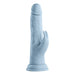 Light blue realistic textured Turbo Rabbit vibrator with dual stimulating heads and suction base.