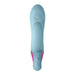 Blue silicone Femme Funn Cora Thumping Rabbit vibrator with ergonomic shape and pink accents on handle.