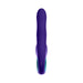 Dark purple ergonomic triple action vibrator with curved tip and smooth silicone finish, shown from front view.