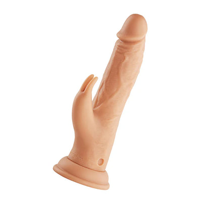 Realistic flesh-toned wireless Turbo Rabbit with dual stimulating heads and suction base for versatile use.