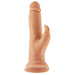 Realistic flesh-toned Turbo Rabbit vibrator with dual stimulating heads and suction base for hands-free use.