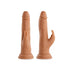 Two realistic silicone Turbo Rabbit 2.0 adult toys in flesh tone, shown front and side views with dual stimulating heads.
