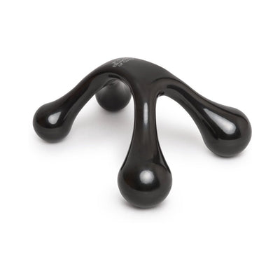 Black ergonomic body massager with four smooth rounded points for targeted muscle relief and relaxation.