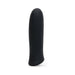 Black silicone bullet vibrator with subtle ridges and Fifty Shades of Grey logo on base, standing upright on white background.