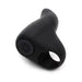 Compact black silicone finger vibrator with curved tip and power button, designed for targeted stimulation and easy wear.