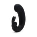 Black curved silicone G-spot rabbit vibrator with dual stimulation ears and ergonomic design.
