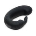 Black curved silicone G-spot rabbit vibrator with dual stimulation ears and power button on a white background.