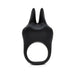 Black silicone vibrating love ring with dual flexible ears for targeted stimulation and a circular opening.