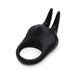 Black silicone vibrating love ring with dual flexible ears and power button on the side for shared intimate pleasure.