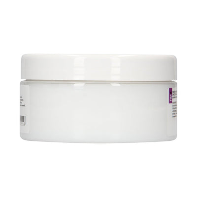 White jar container of Fist It Anal Relaxer with a screw-on lid against a white background.