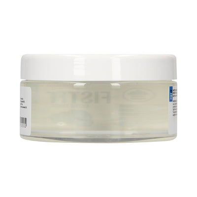 Clear jar of Fist It Extra Thick Water-Based Lube with a white screw-on lid shown from the side on a white background.