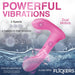 Pink G-Flick G-Spot vibrator with dual motors, 3 speeds, 9 vibration patterns, splashproof design, and remote control features.