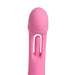Close-up of pink silicone G-spot vibrator with flicking arm detail on a white background.