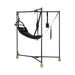 Black Fort Troff Hammock Hangar sling with adjustable straps and mesh hammock on a sturdy metal frame with green foot grips.