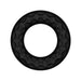 Black silicone vibrating cock ring with textured surface and circular design.