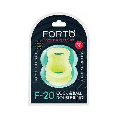 Forto F-20 glow-in-the-dark soft and stretchy double silicone ring in size small packaging.