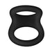 Black double ring cock ring made of smooth liquid silicone with flexible design.