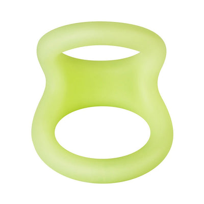 Light green double ring made of smooth liquid silicone with a flexible, ergonomic design.