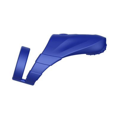 Blue silicone vibrating double cockring with ergonomic design and textured stimulation points.