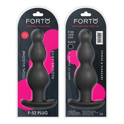 FORTO F-52 Cone Beads black silicone plug with smooth curved design in retail packaging front and back views.