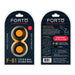 Packaging of Forto F-81 double ring made of 100% black liquid silicone, size large, with usage instructions on the back.
