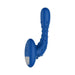 Blue studded prostate massager with ergonomic handle and curved design for targeted stimulation.
