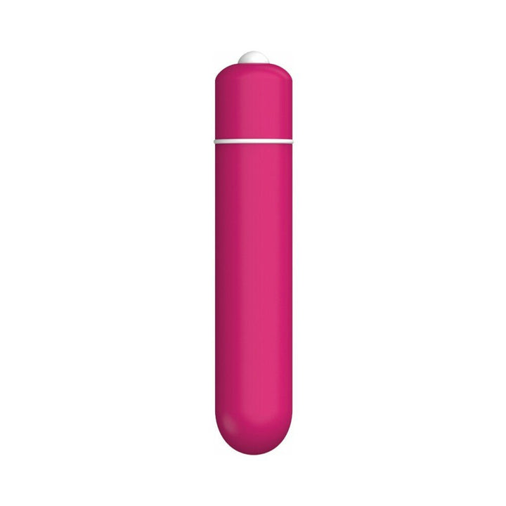 Pink compact bullet vibrator with smooth finish and white button top, 10-speed settings.