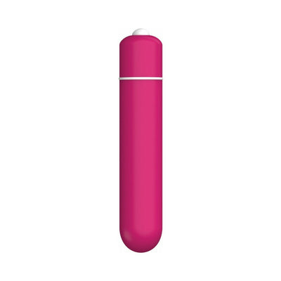 Pink compact bullet vibrator with smooth finish and white button top, 10-speed settings.
