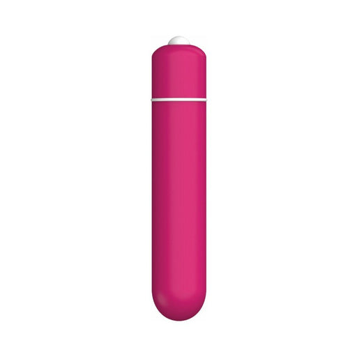Pink compact bullet vibrator with smooth finish and white button top, 10-speed settings.