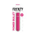Pink Frenzy Power Bullet vibrator in packaging highlighting 10 speeds, soft-touch material, and splashproof design.