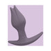 Purple tulip-shaped silicone butt plug with asymmetrical base by Fun Factory on lavender background