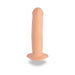 Vanilla-colored silicone dildo with lifelike shape and suction base for versatile use and strap-on play.