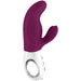 Grape-colored dual-action vibrator with ergonomic handle and flexible clitoral stimulator in sleek silicone design.