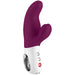 Grape-colored dual-action vibrator with ergonomic white handle and two control buttons.