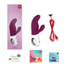 Fun Factory Miss Bi dual action vibrator in grape with USB charging cable and instructional booklets on a white background.
