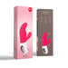 Fun Factory Miss Bi dual action vibrator in grape color with ergonomic handle shown on pink and brown packaging boxes.