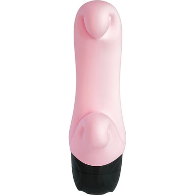 Compact pink Fun Factory Ocean Rabbit vibrator with curved tips and black base, designed for targeted stimulation.
