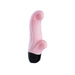 Compact pink dual-stimulation vibrator with curved tips and black base for easy control.
