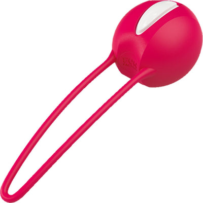 Fun Factory Smartballs Uno in white and india red, compact pelvic floor exercise ball with retrieval loop.