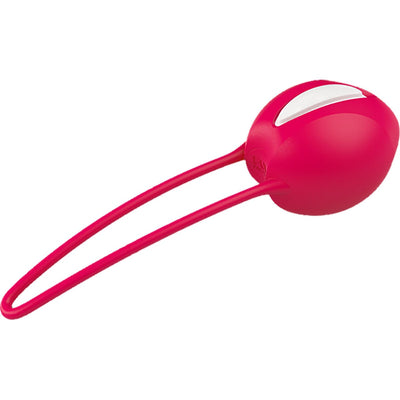 Fun Factory Smartballs Uno in white and india red, compact Kegel exercise weight with pull loop design.